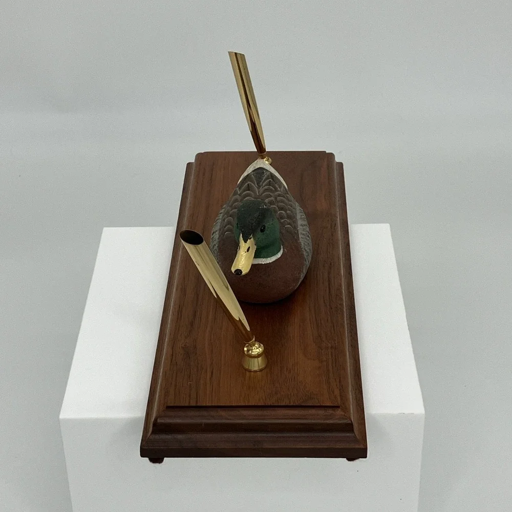 Vtg Duck Bird Fountain Dual Pen Desktop Holder Old Money Heritage Library‎